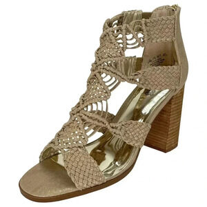 Carlos Santana Nadia Gold Metallic Woven Fabric Womens Heels Size 9.5M